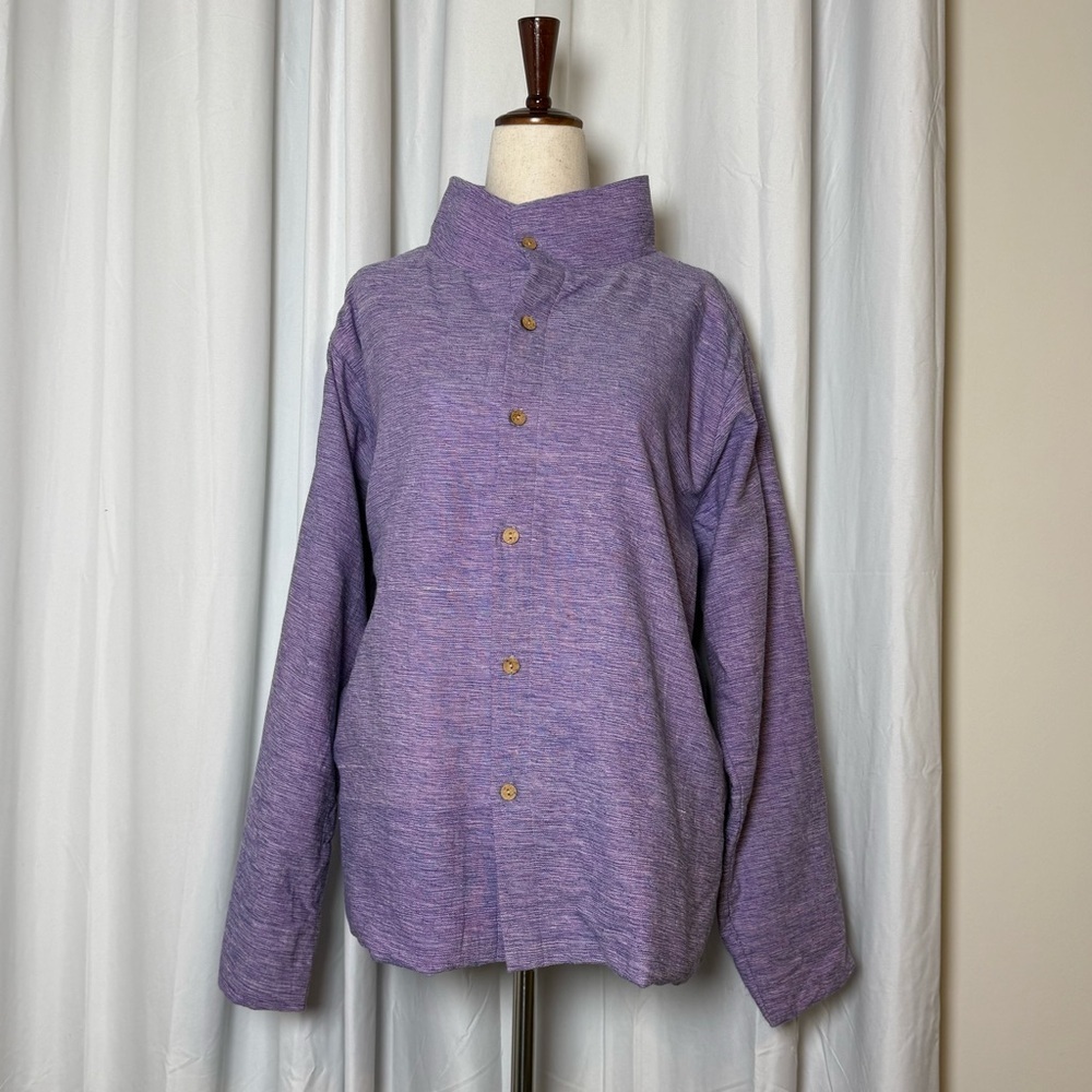 Hoddan Cotton Jacket Purple Funnel Neck Button Front Boxy Women L XL